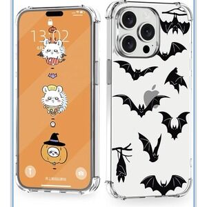 D0048-Halloween Bat Clear Phone Case Shockproof Bumper for iPhone 14 15 Pro Max